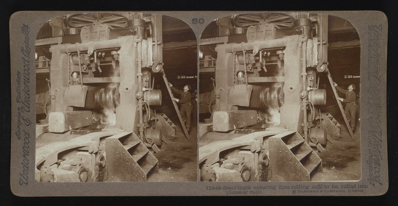 Steel ingot entering a rolling mill